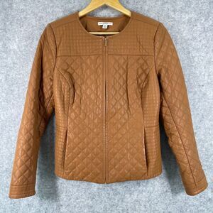 Isaac Mizrahi Live Camel Brown Quilted Leather Zip Front Jacket Womens Size 6